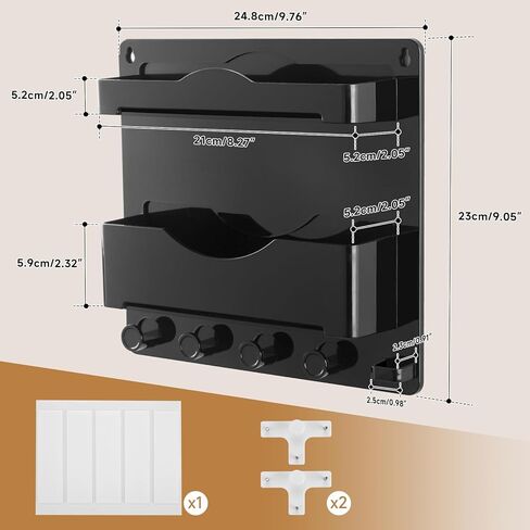 JUMEIHUI Bedside Wall Organizer with 4 Hooks,Adhesive Bedside Shelf Wall Mount,Plastic Phone Shelf,Dorm and Room Accessories,Wall Organizer for Phone,Glasses,Remote,Earphone,Kindle (White) in Kuwait