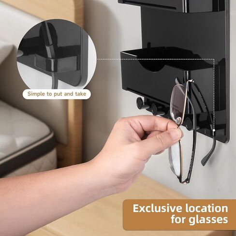 JUMEIHUI Bedside Wall Organizer with 4 Hooks,Adhesive Bedside Shelf Wall Mount,Plastic Phone Shelf,Dorm and Room Accessories,Wall Organizer for Phone,Glasses,Remote,Earphone,Kindle (White) in Kuwait