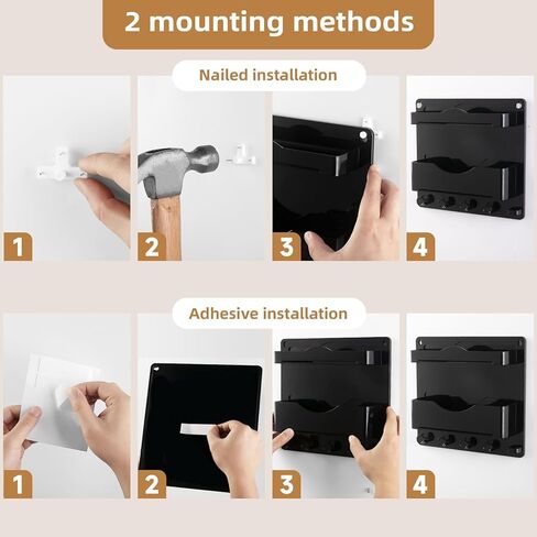 JUMEIHUI Bedside Wall Organizer with 4 Hooks,Adhesive Bedside Shelf Wall Mount,Plastic Phone Shelf,Dorm and Room Accessories,Wall Organizer for Phone,Glasses,Remote,Earphone,Kindle (White) in Kuwait