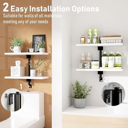 WXCGX العائم الحمام الحمام للجدار: ارتفاع قابل للتعديل الجدار الجرف فوق المرحاض - تخزين الحائط الخشبي رفوف جدار ريفي للحمام غرفة نوم غرفة المعيشة - 3 طبقات - بنية in Kuwait