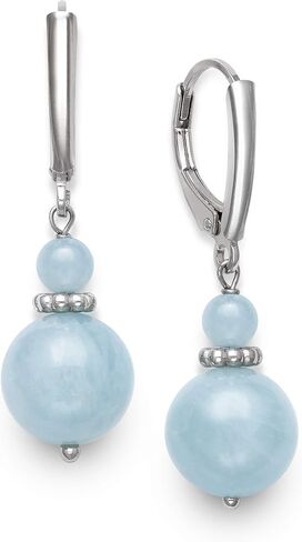 Belacqua Sterling Silver Natural Round Milky Blue Aquamarine | Green Jade Gemstone Beaded Dangle Drop Earrings for Women | Length : 1.5 Inches | Leverback | Gift Box Included in Kuwait