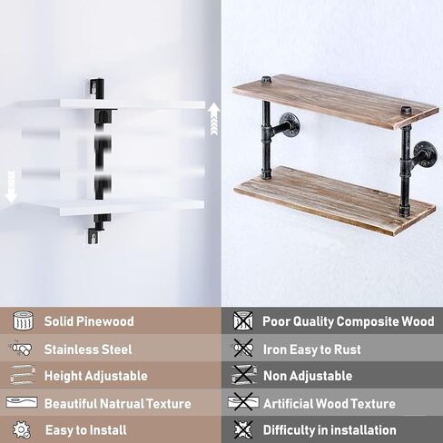 WXCGX العائم الحمام الحمام للجدار: ارتفاع قابل للتعديل الجدار الجرف فوق المرحاض - تخزين الحائط الخشبي رفوف جدار ريفي للحمام غرفة نوم غرفة المعيشة - 3 طبقات - بنية in Kuwait