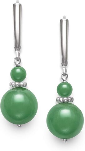Belacqua Sterling Silver Natural Round Milky Blue Aquamarine | Green Jade Gemstone Beaded Dangle Drop Earrings for Women | Length : 1.5 Inches | Leverback | Gift Box Included in Kuwait