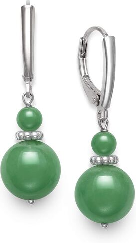 Belacqua Sterling Silver Natural Round Milky Blue Aquamarine | Green Jade Gemstone Beaded Dangle Drop Earrings for Women | Length : 1.5 Inches | Leverback | Gift Box Included in Kuwait