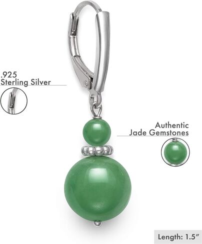 Belacqua Sterling Silver Natural Round Milky Blue Aquamarine | Green Jade Gemstone Beaded Dangle Drop Earrings for Women | Length : 1.5 Inches | Leverback | Gift Box Included in Kuwait