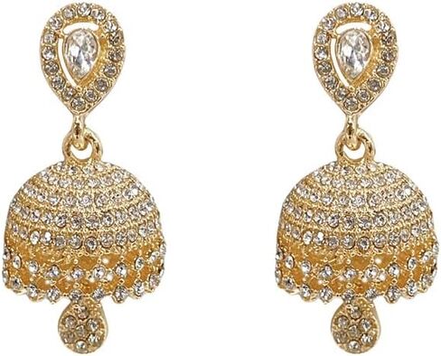 Dainty CZ Jhumki Bell Teardrop Dangle Drop Earrings for Women Silver/Gold Plated Crystal Bohemian Vintage Indian Chandelier Statement Dangling Stud Hypoallergenic Traditional Fashion Jewelry in Saudi Arabia