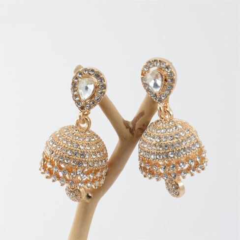 Dainty CZ Jhumki Bell Teardrop Dangle Drop Earrings for Women Silver/Gold Plated Crystal Bohemian Vintage Indian Chandelier Statement Dangling Stud Hypoallergenic Traditional Fashion Jewelry in Saudi Arabia