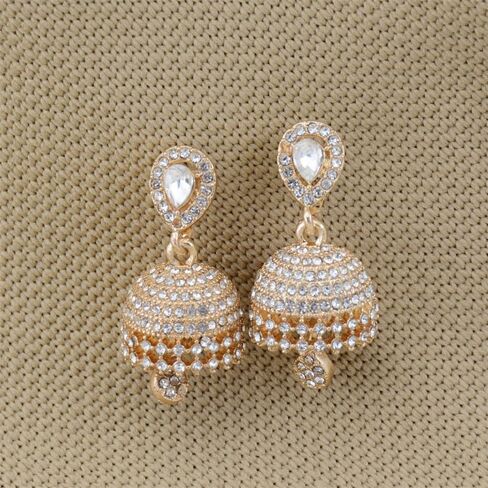Dainty CZ Jhumki Bell Teardrop Dangle Drop Earrings for Women Silver/Gold Plated Crystal Bohemian Vintage Indian Chandelier Statement Dangling Stud Hypoallergenic Traditional Fashion Jewelry in Saudi Arabia