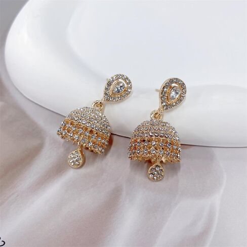 Dainty CZ Jhumki Bell Teardrop Dangle Drop Earrings for Women Silver/Gold Plated Crystal Bohemian Vintage Indian Chandelier Statement Dangling Stud Hypoallergenic Traditional Fashion Jewelry in Saudi Arabia
