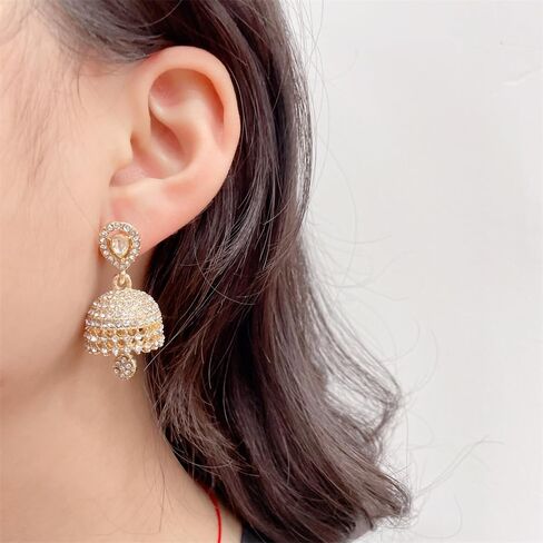 Dainty CZ Jhumki Bell Teardrop Dangle Drop Earrings for Women Silver/Gold Plated Crystal Bohemian Vintage Indian Chandelier Statement Dangling Stud Hypoallergenic Traditional Fashion Jewelry in Saudi Arabia