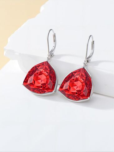 TOUPOP Leverback Earrings for Women Sterling Silver Simple Geometric Birthstone Dangle Drop Earrings Jewelry Christmas Valentine Mothers Day Birthday Gifts for Women Her Wife in Saudi Arabia