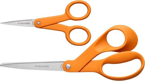 Fiskars مقص ذو تفاصيل مستقيمة بمقبض برتقالي، شفرات من الفولاذ المقاوم للصدأ، مقبض مزدوج الحلقة يمكن استخدامه بكلتا اليدين in Saudi Arabia