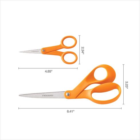 Fiskars مقص ذو تفاصيل مستقيمة بمقبض برتقالي، شفرات من الفولاذ المقاوم للصدأ، مقبض مزدوج الحلقة يمكن استخدامه بكلتا اليدين in Saudi Arabia