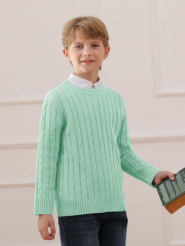 Haloumoning Boys Crewneck Cable Knit Sweaters Kids Long Sleeve Chunky Pullover Tops 4-14 Years in Kuwait