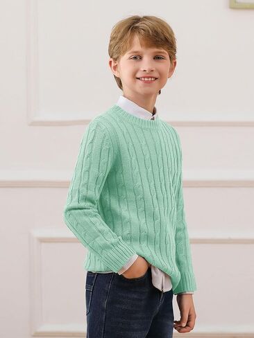 Haloumoning Boys Crewneck Cable Knit Sweaters Kids Long Sleeve Chunky Pullover Tops 4-14 Years in Kuwait