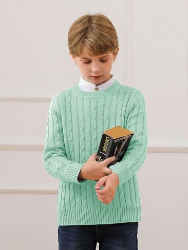 Haloumoning Boys Crewneck Cable Knit Sweaters Kids Long Sleeve Chunky Pullover Tops 4-14 Years in Kuwait