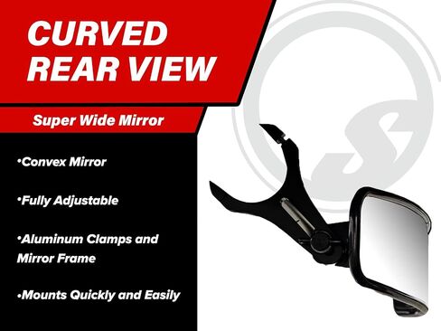 SuperATV 17 "مرآة المنحنى الخلفي المنحني مع 1.75" المشابك لـ Honda Pioneer/Kawasaki Teryx/Cfmoto Zforce/Polaris RZR/Ranger/General (انظر التركيب) | مرآة View الخلفية UTV تحتوي على مشابك الألمنيوم in Saudi Arabia