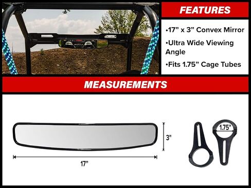 SuperATV 17 "مرآة المنحنى الخلفي المنحني مع 1.75" المشابك لـ Honda Pioneer/Kawasaki Teryx/Cfmoto Zforce/Polaris RZR/Ranger/General (انظر التركيب) | مرآة View الخلفية UTV تحتوي على مشابك الألمنيوم in Saudi Arabia