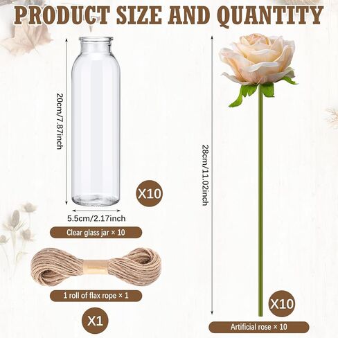 10 مجموعات من عشب بامباس المجفف تتضمن 10 برطمانات زجاجية شفافة و10 ورود صناعية 80 عشب بامباس مجفف مع حبل لحفلات الزفاف الريفية وحفلات استقبال المولود الجديد وديكور منزل المزرعة in Kuwait