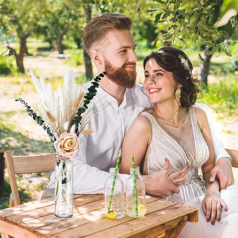 10 مجموعات من عشب بامباس المجفف تتضمن 10 برطمانات زجاجية شفافة و10 ورود صناعية 80 عشب بامباس مجفف مع حبل لحفلات الزفاف الريفية وحفلات استقبال المولود الجديد وديكور منزل المزرعة in Kuwait