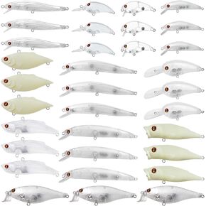 Unpainted Fishing Lures 15/30Pcs Set, Fishing Lure Blanks Unpainted Crankbait Minnow Jerkbait Popper VIB Hard Bait Lure Bodies DIY Fishing Lures Kit Accessories