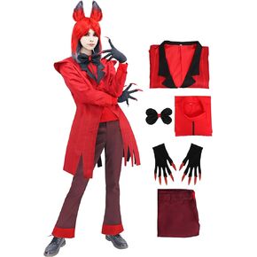 DAZCOS Alastor Cosplay Red Costume Jacket Outfits with Tie and Glove for Halloween Parties