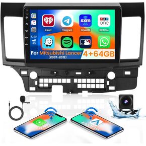 راديو ترقية ستيريو للسيارة 8-Core 4+64G Android 13 لسيارة Mitsubishi Lancer 2007-2012، شاشة لمس عالية الدقة 10.1 بوصة مع CarPlay اللاسلكي وAndroid Auto، كاميرا احتياطية AHD، وصلة مرآة، ملاحة GPS