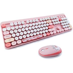 Wireless Keyboard and Mouse Combo, Retro Style Keyboard with Round Keycaps, 2.4GHz Dropout-Free Connection Mouse with 3 Adjustable DPI for Windows Notebook PC (Green)