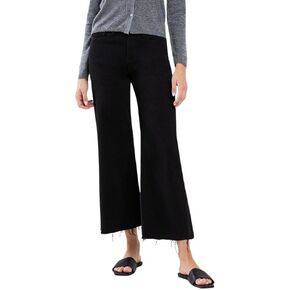 Women's High-Rise Raw Hem Cropped Wide Leg Jeans in Jet Black