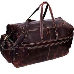 Large Leather Duffel Bag Large Travel Bag Gym Sports Overnight Weekender Bag Carryall Weekender Travel Overnight Gym Sports Carry On Duffel Bag For Men And Women (BROWN)