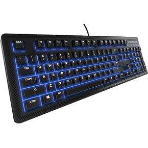 SteelSeries Apex 100 Gaming Keyboard - Tactile & Silent - Blue LED Backlit - Splash Resistant - Media Controls (Renewed)