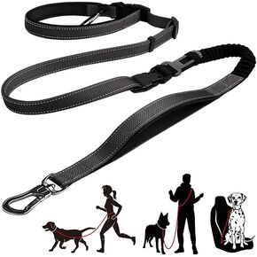 Tikaton Hands Free Dog Leash, 4-6FT Adjustable Bungee Dog Leash with Car Seat Belt and Reflective Strips, Waist Leash for Dog Walking, Heavy Duty Dog Leashes for Small, Medium and Large Dogs