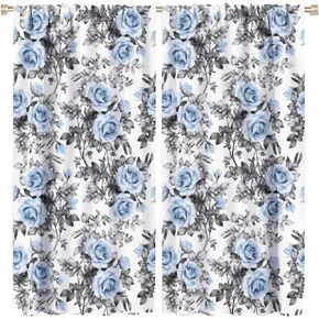 Rose Flower Curtains Retro Romantic Watercolor Floral Rose Red Pink White Living Room Bedroom Kitchen Rod Pocket Blackout Window Drapes 42x45in