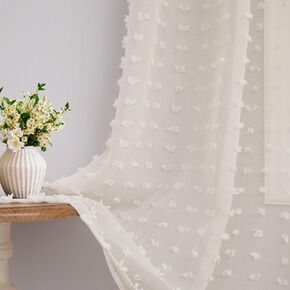 Beige Sheer Curtains 63 Inch Length for Bedroom Living Room Kids Nursery Window Pompom Design Country Rustic Farmhouse Boho Cute Semi Sheer Curtain Modern Elegant Back Tab 2 Panels 52x63 Light Beige in Kuwait