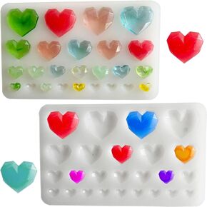 Szecl 2Pcs 26 Cavity Heart Silicone Mold Mixed Size 0.39-1.96 inch Love Heart Shape Epoxy Resin Mold Keychain Pendant Resin Casting Crystal Mirror DIY Craft Necklace Beads Charms Jewelry Making Tool