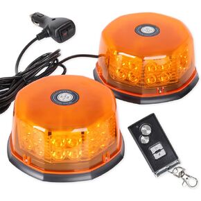 2PCS Large Beacon Lights Amber Led Emergency Warning Strobe Lights, Roof Top Rotating Caution Lights Safety Flashing Lights for Vehicles Trucks UTV, Remote Control & Magnetic Mount, 12-24V
