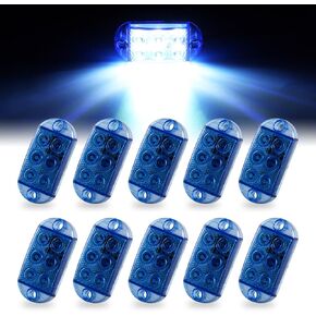 Sidaqi 10pcs Surface Mount 6LED Emergency Flashing Strobe Lights for Truck Car Vehicle LED Mini Grille Lights Waterproof Super Bright Warning Hazard Flashing Lights Blue Strobe lights DC12-80V