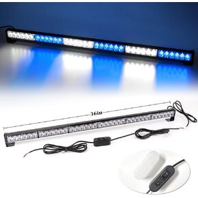 شريط إضاءة ستروب للطوارئ 36 بوصة 36 LED 16 وضعًا وامضًا فائق السطوع وغطاء من الألومنيوم المقاوم للماء وقوس قابل للتعديل ضوء الطوارئ للسيارات والشاحنات والمركبات، أزرق وأبيض in Kuwait