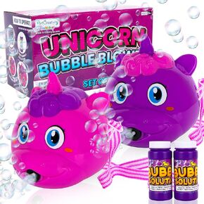 ArtCreativity Unicorn Bubble Machine for Kids, Set of 2, Bubble Blower with Bubble Solution Included, Pink & Purple Unicorn Bubble Toys for Girls & Boys, Princess Party Favors & Goodie Bag Filler