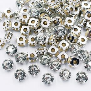 72PCS 10mm Sew On Rhinestones Flatback Silver Claw Rhinestones Shiny Crystal Stones Beads Clothing Sewing Accessories Gems Crafts (10mm 72pcs)
