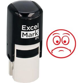 Frown Face - ExcelMark Self-Inking Round Teacher Stamp - Red Ink
