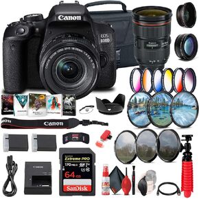 Canon EOS Rebel 800D / T7i DSLR Camera with 18-55 4-5.6 is STM Lens (1895C002) + Canon EF 24-70mm Lens + 64GB Card + Color Filter Kit + Case + Corel Photo Software + More (Renewed)