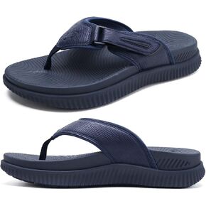 KuaiLu Mens Orthotic Flip Flops Men's Recovery Walking Sandals Adjustable Thick Athletic Cushion Sport Slides for Man, Water Resistant & Lightweight, Soft Comfort Fit & Arch Support