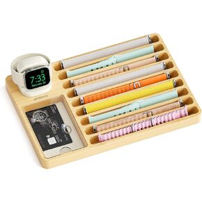 Wooden Watch Band Organizer - Charger Stand Compatible with All Apple Watch Series and Watch Bands Display Watch Storage Case Tray with Acrylic Top Lid(Bamboo)