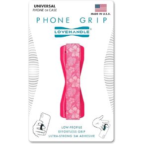 LOVEHANDLE Phone Grip for Most Smartphones and Mini Tablets, Pink Aloha Design Colored Elastic Strap with Pink Base, LH-01-Aloha