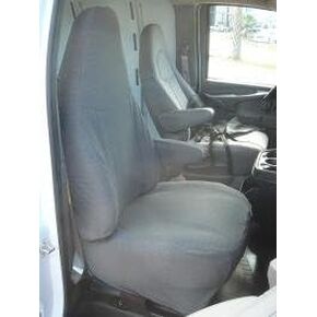 Durafit Seat Covers Made to fit 2010-2021 Chevy Express Front Bucket Seats with Opening for Grab Handle on Passenger Side Backrest. Made in Gray Water Resistant Endura