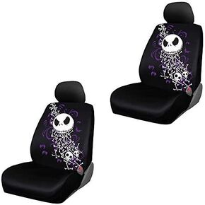 Nightmare Before Christmas Jack Skellington Bones Disney Movie Cartoon Character Auto Car Truck SUV Vehicle Low Back Front Bucket Seat Covers - Pair