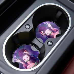 Car Cupholder Coaster Absorbent 2 Pack Cute Funny Fun Unique Anime Cartoon Character Rubber New Automotive Cup Holder Decal Decor Accessories Gift for Women Men DZ213