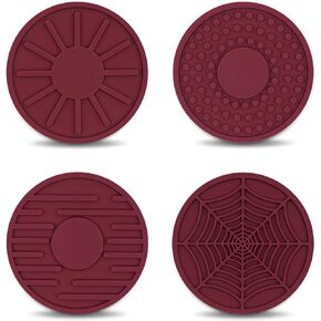 cueclue 4 PCS Car Coasters Cup Holder, 2.67 inch Silicone Anti Slip Cup Mat for Car Cup Holder, Sun Dot Spider Stripe Design Auto Coasters Automotive Interior Accessories (Wine Red)