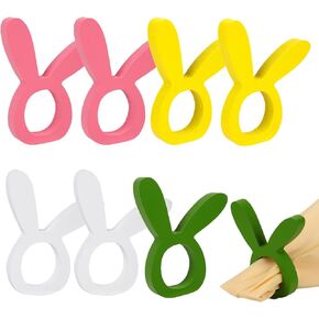 8pcs Wooden Easter Bunny Napkin Rings, Reusable Serviette Ring Rabbit Ear Napkin Holder Buckle Spring Table Dinner for Party Decoration (Colorful)
